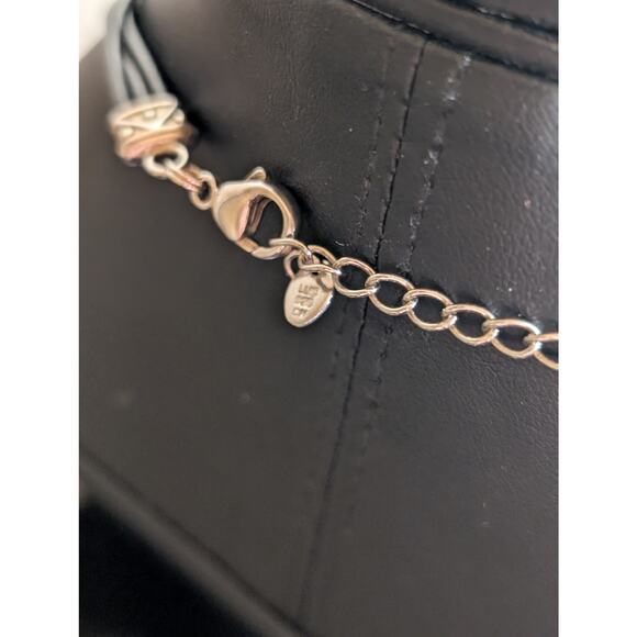 925 Sterling Three Strand Floating Genuine Freshwater Pearl Corded Necklace - Picture 6 of 10